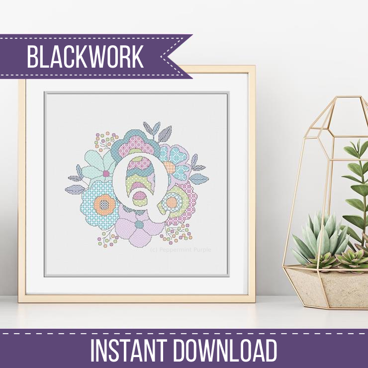 Floral Letters Blackwork Pattern by Peppermint Purple