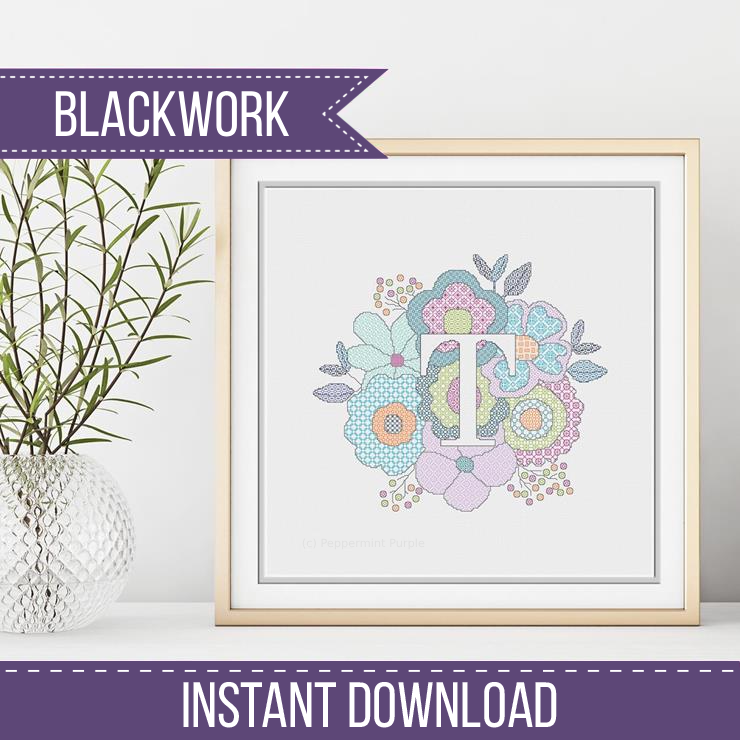 Floral Letters Blackwork Pattern by Peppermint Purple