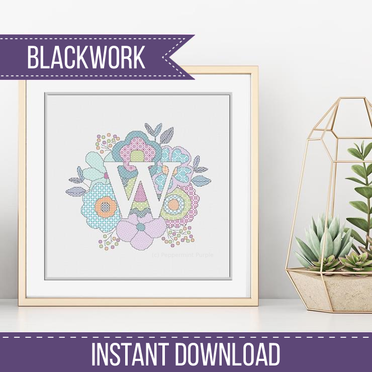 Floral Letters Blackwork Pattern by Peppermint Purple