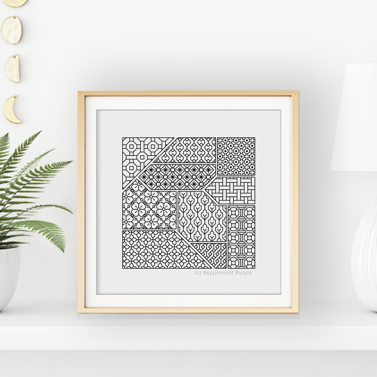 Blackwork Tangram Pattern Blackwork Pattern by Peppermint Purple