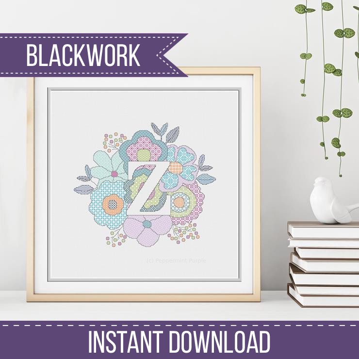 Floral Letters Blackwork Pattern by Peppermint Purple