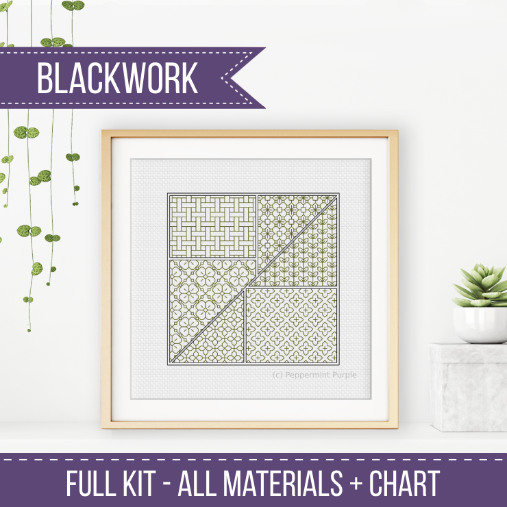 Blackwork Starter Kit - Tangram Blackwork Kit by Peppermint Purple