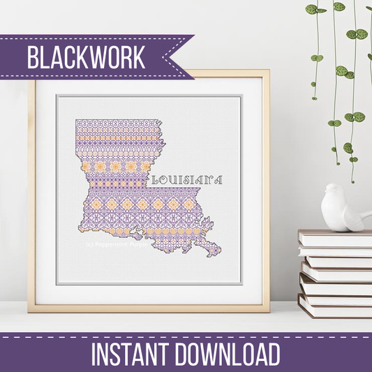 Louisiana Purple Gold Blackwork Blackwork Pattern by Peppermint Purple
