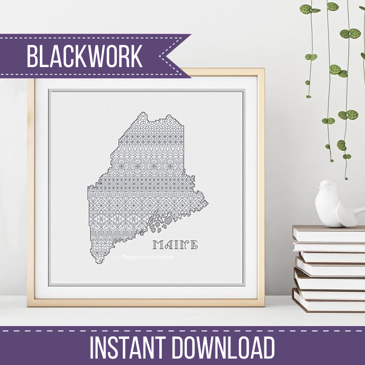 Maine Blackwork Blackwork Pattern by Peppermint Purple