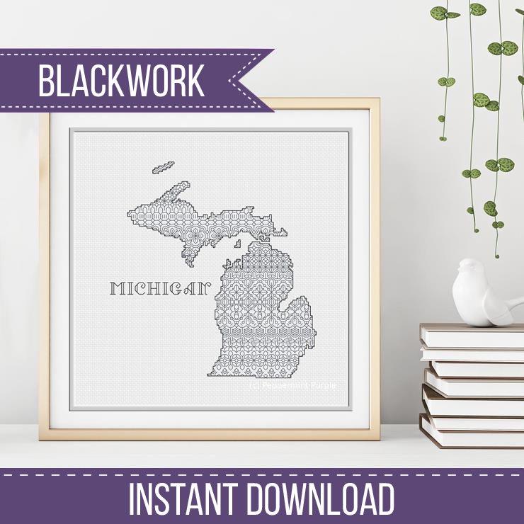Michigan Blackwork Blackwork Pattern by Peppermint Purple