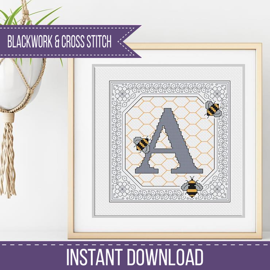 Bumble Bee Letters Blackwork Pattern by Peppermint Purple