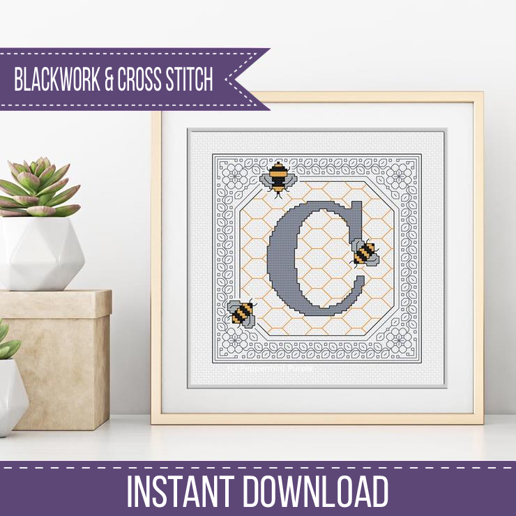 Bumble Bee Letters Blackwork Pattern by Peppermint Purple