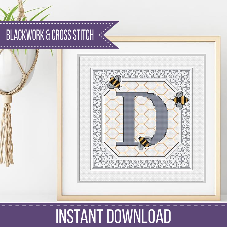 Bumble Bee Letters Blackwork Pattern by Peppermint Purple