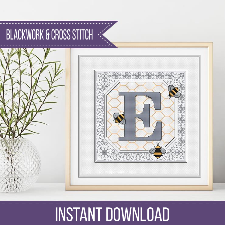 Bumble Bee Letters Blackwork Pattern by Peppermint Purple