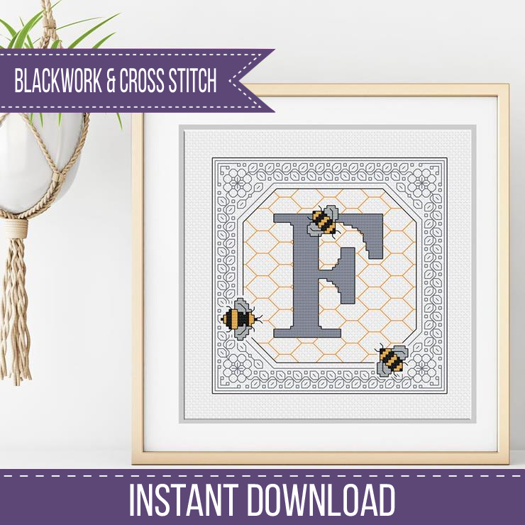 Bumble Bee Letters Blackwork Pattern by Peppermint Purple