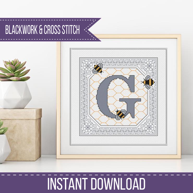 Bumble Bee Letters Blackwork Pattern by Peppermint Purple