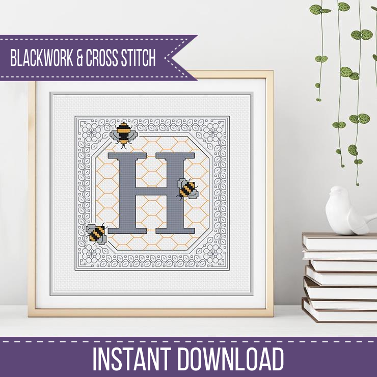 Bumble Bee Letters Blackwork Pattern by Peppermint Purple