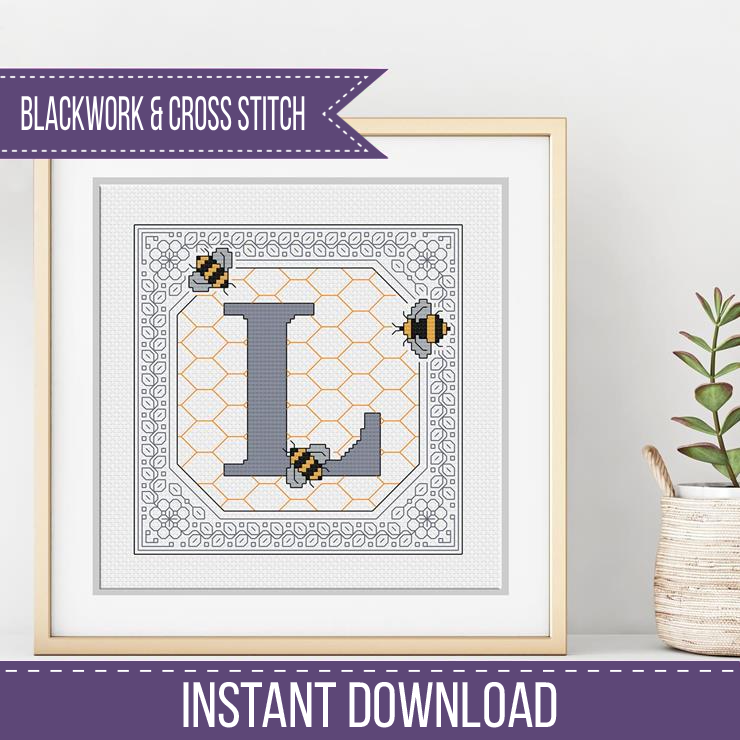 Bumble Bee Letters Blackwork Pattern by Peppermint Purple