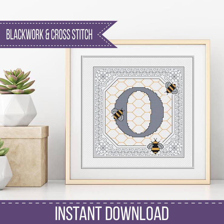 Bumble Bee Letters Blackwork Pattern by Peppermint Purple