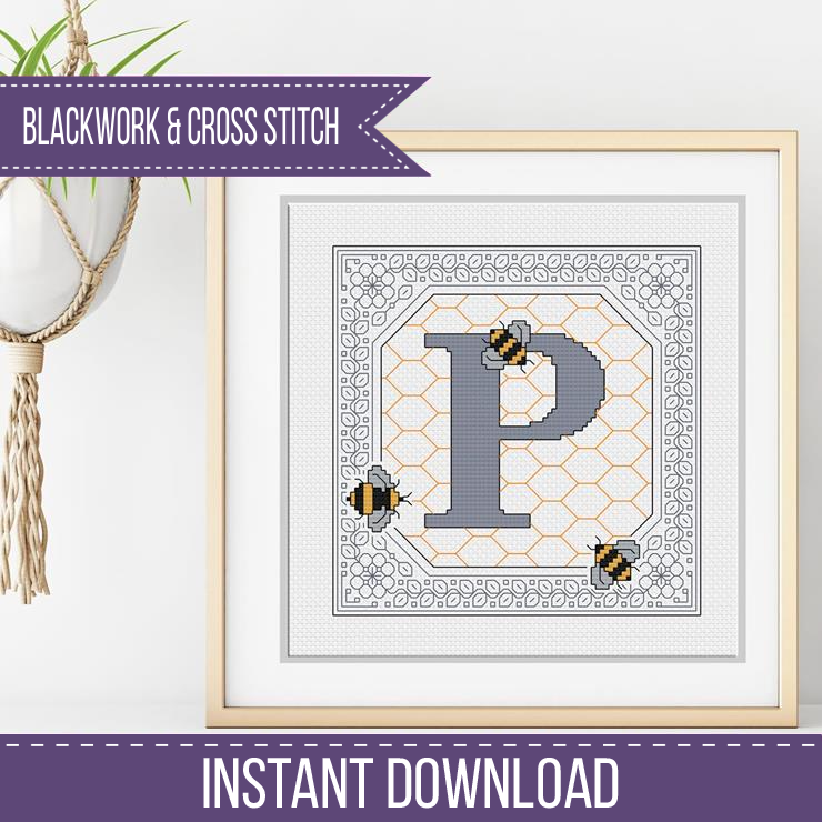 Bumble Bee Letters Blackwork Pattern by Peppermint Purple