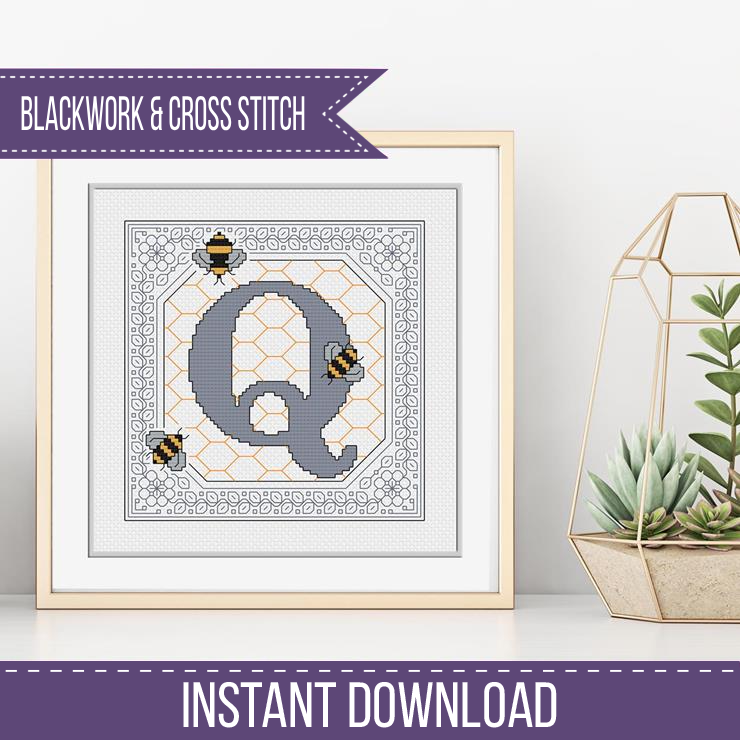 Bumble Bee Letters Blackwork Pattern by Peppermint Purple