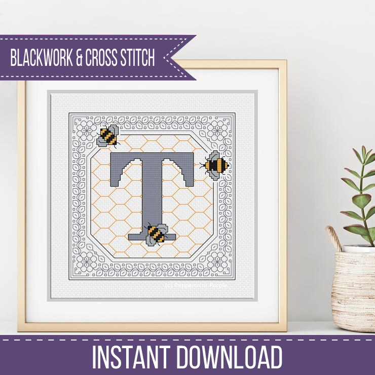 Bumble Bee Letters Blackwork Pattern by Peppermint Purple