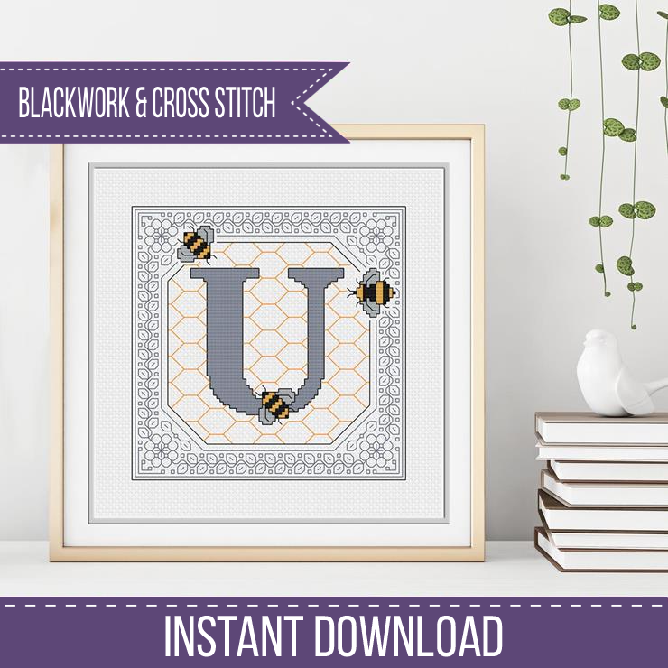 Bumble Bee Letters Blackwork Pattern by Peppermint Purple