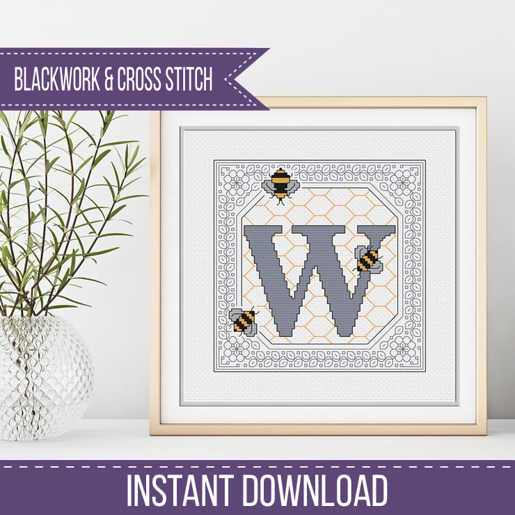 Bumble Bee Letters Blackwork Pattern by Peppermint Purple