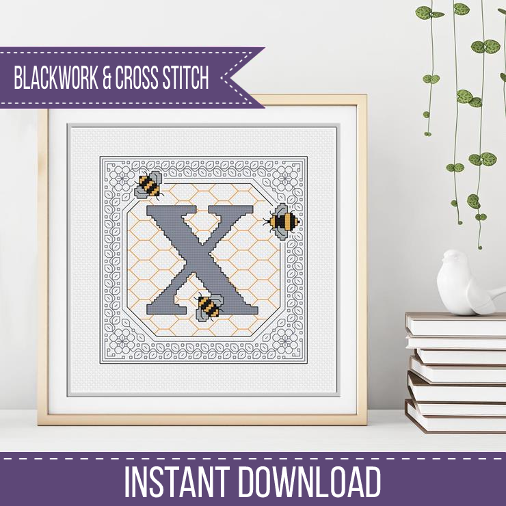 Bumble Bee Letters Blackwork Pattern by Peppermint Purple