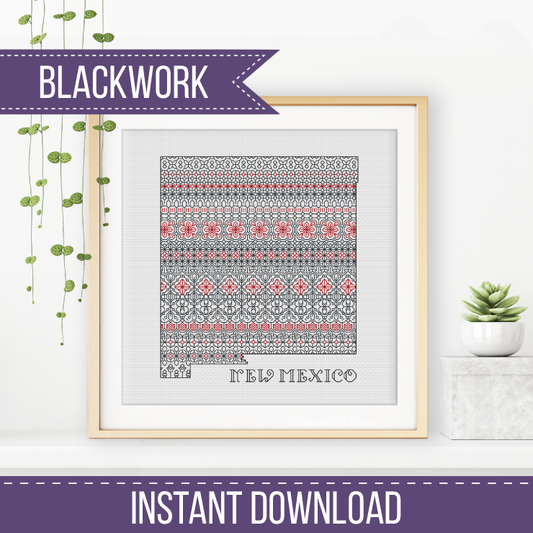 New Mexico - Red & Black Blackwork Pattern by Peppermint Purple