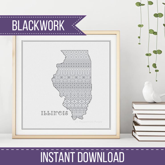 Illinois Blackwork Blackwork Pattern by Peppermint Purple