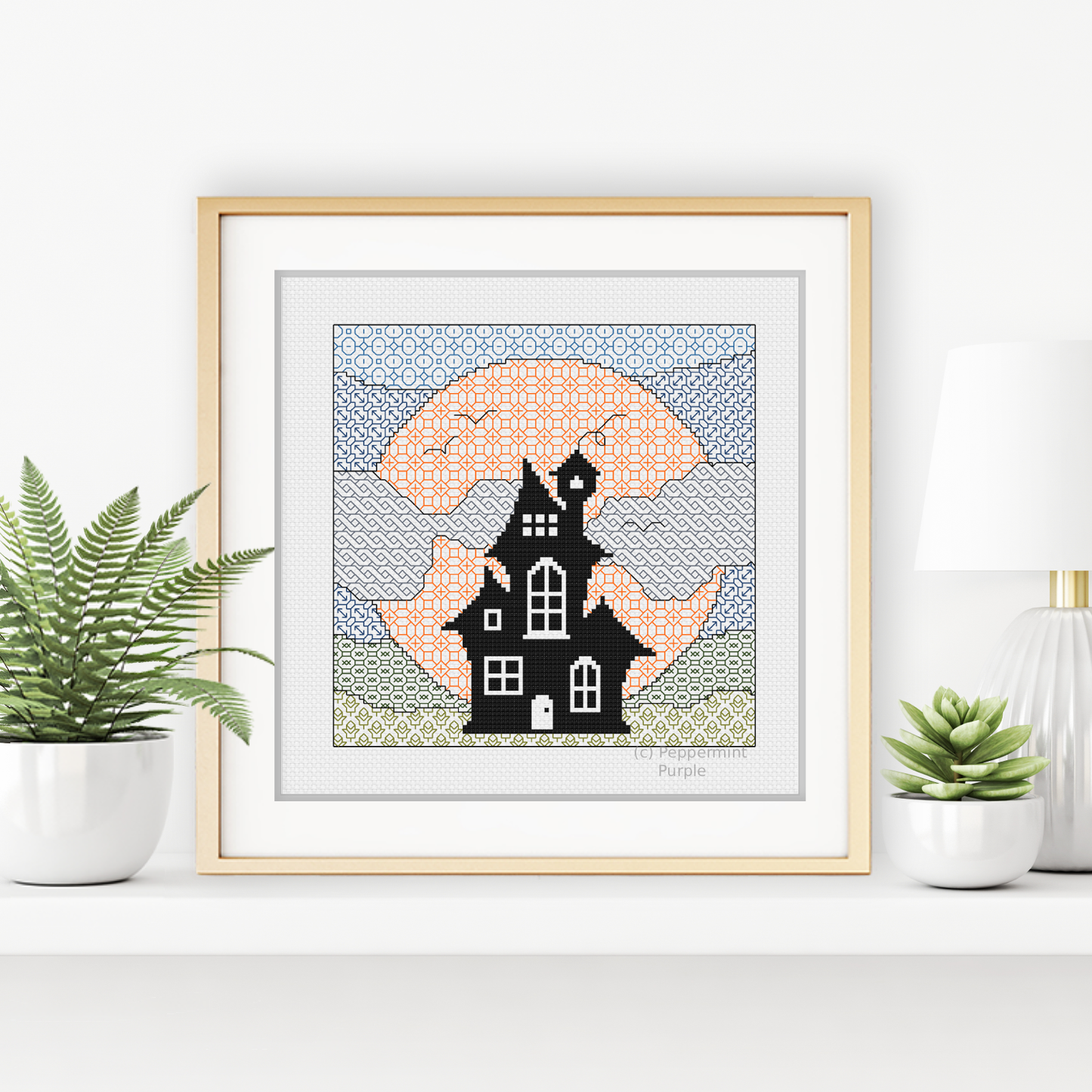 Haunted House Blackwork Pattern by Peppermint Purple