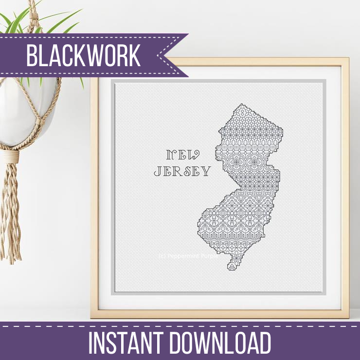 New Jersey Blackwork Blackwork Pattern by Peppermint Purple
