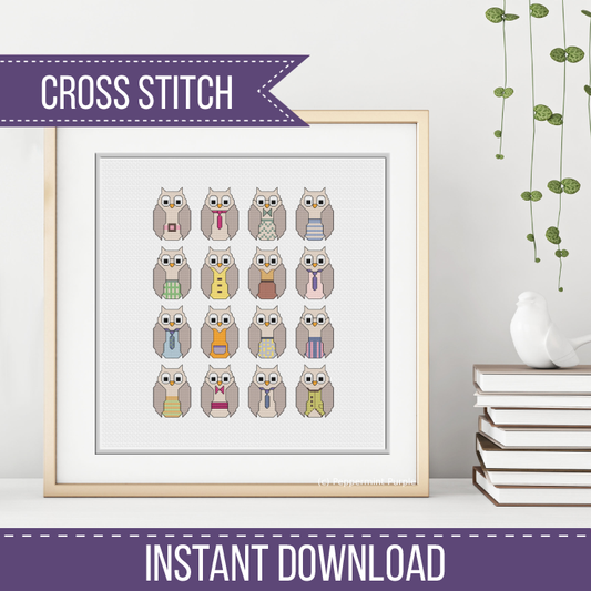 Dressed Owls Cross Stitch Pattern by Peppermint Purple