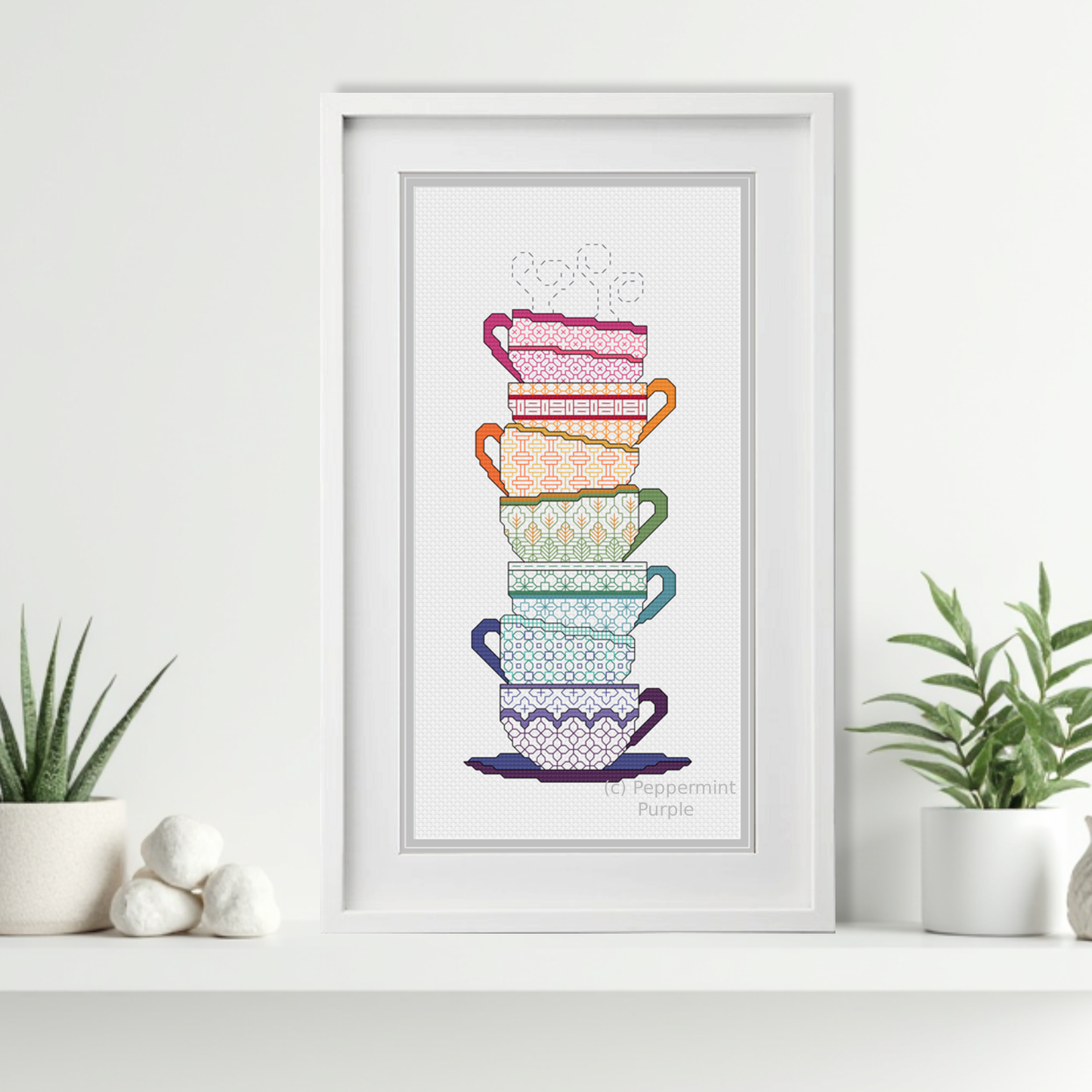 Teacups Blackwork Kit Blackwork Kit by Peppermint Purple