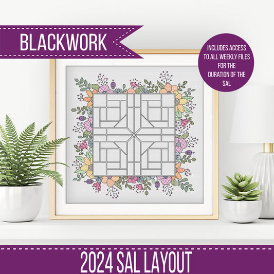 2024 SAL - Floral Border - Blackwork Patterns & Cross Stitch by Peppermint Purple