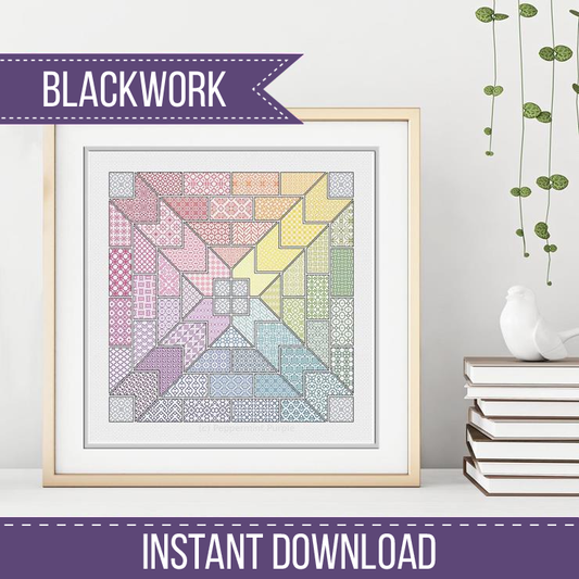 Rainbow Quilt Cross Blackwork Pattern by Peppermint Purple