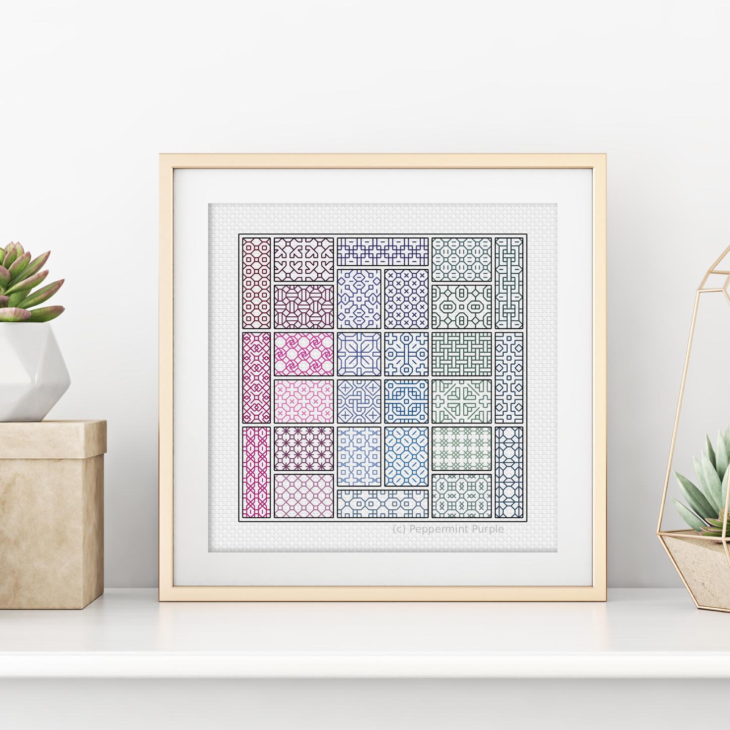 Mini Rainbow Quilt Blackwork Pattern by Peppermint Purple