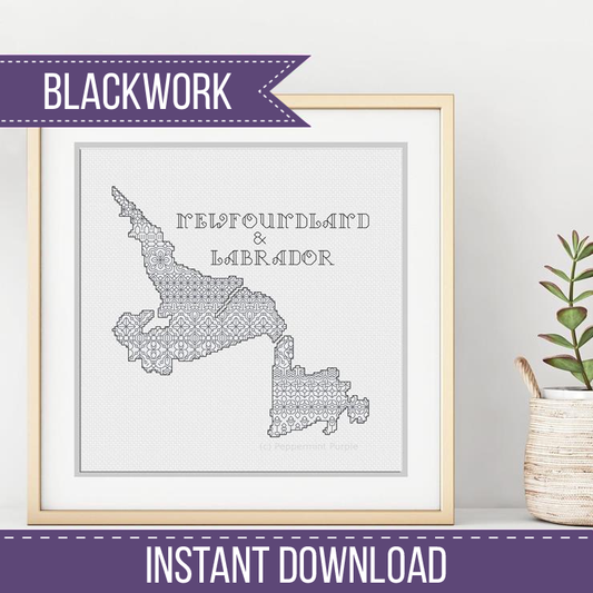 Newfoundland & Labrador Blackwork Pattern by Peppermint Purple