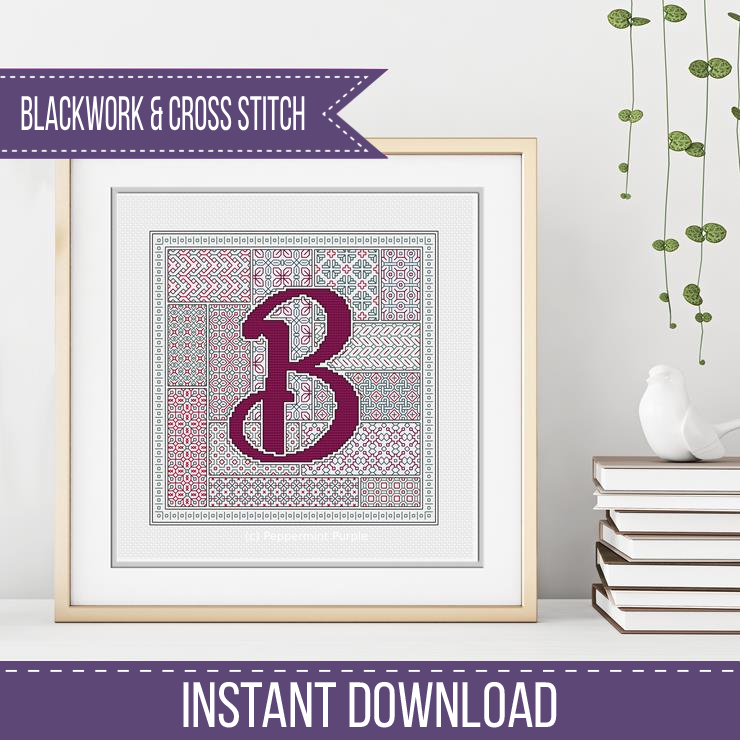 Blackwork Red Letters Blackwork Pattern by Peppermint Purple
