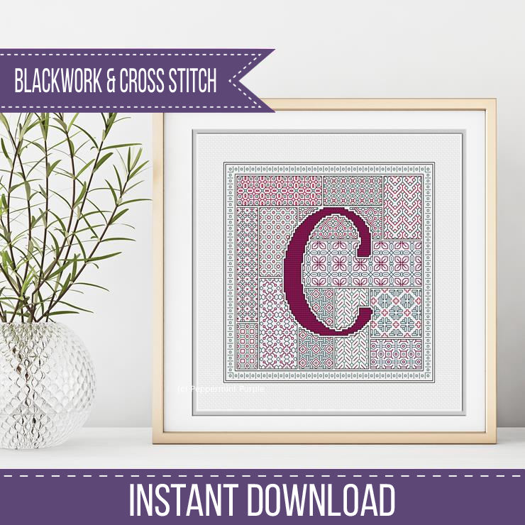Blackwork Red Letters Blackwork Pattern by Peppermint Purple