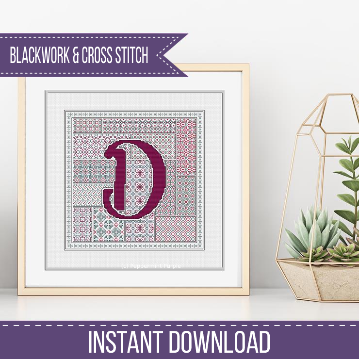 Blackwork Red Letters Blackwork Pattern by Peppermint Purple