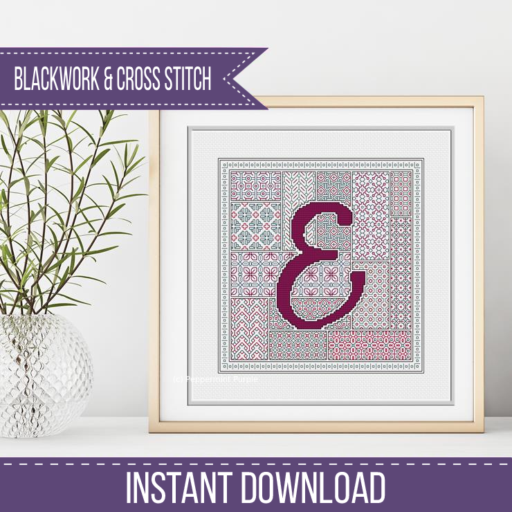 Blackwork Red Letters Blackwork Pattern by Peppermint Purple