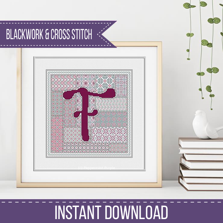 Blackwork Red Letters Blackwork Pattern by Peppermint Purple