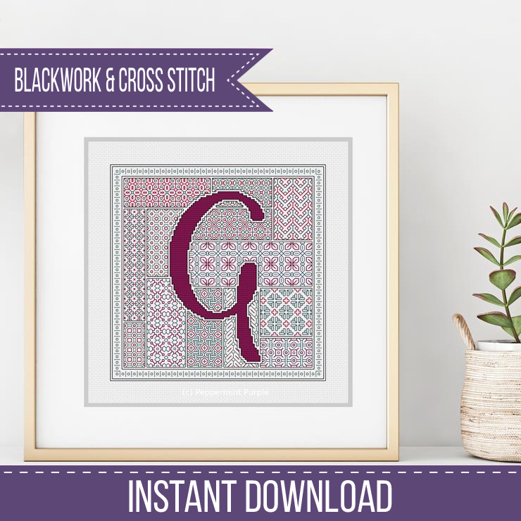 Blackwork Red Letters Blackwork Pattern by Peppermint Purple
