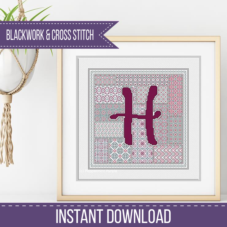 Blackwork Red Letters Blackwork Pattern by Peppermint Purple