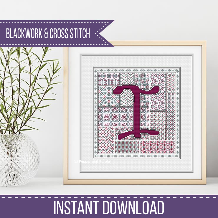 Blackwork Red Letters Blackwork Pattern by Peppermint Purple
