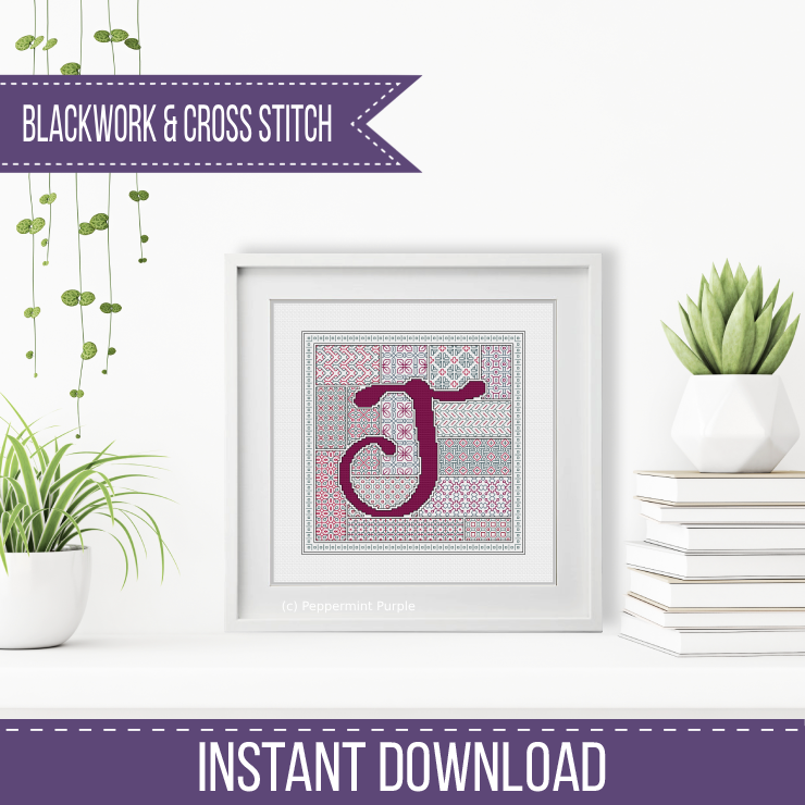 Blackwork Red Letters Blackwork Pattern by Peppermint Purple