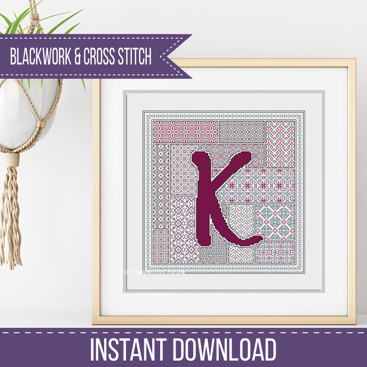 Blackwork Red Letters Blackwork Pattern by Peppermint Purple