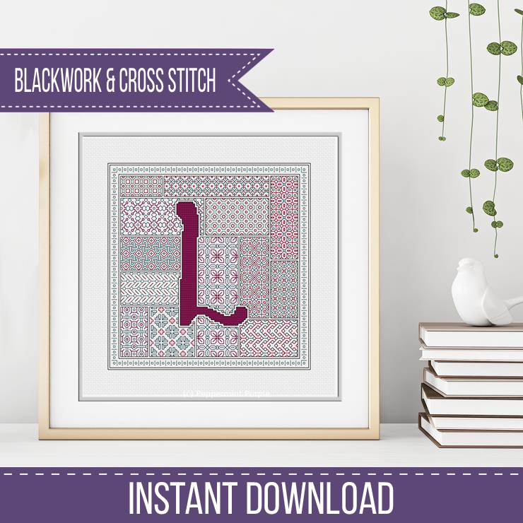 Blackwork Red Letters Blackwork Pattern by Peppermint Purple