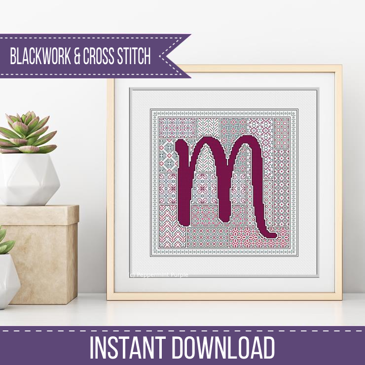 Blackwork Red Letters Blackwork Pattern by Peppermint Purple