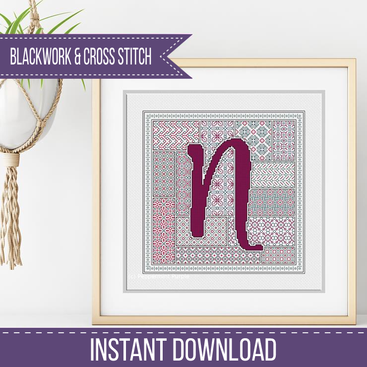 Blackwork Red Letters Blackwork Pattern by Peppermint Purple