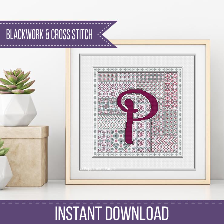 Blackwork Red Letters Blackwork Pattern by Peppermint Purple