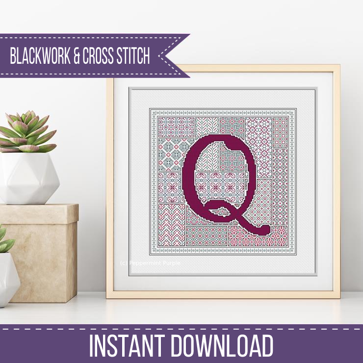 Blackwork Red Letters Blackwork Pattern by Peppermint Purple