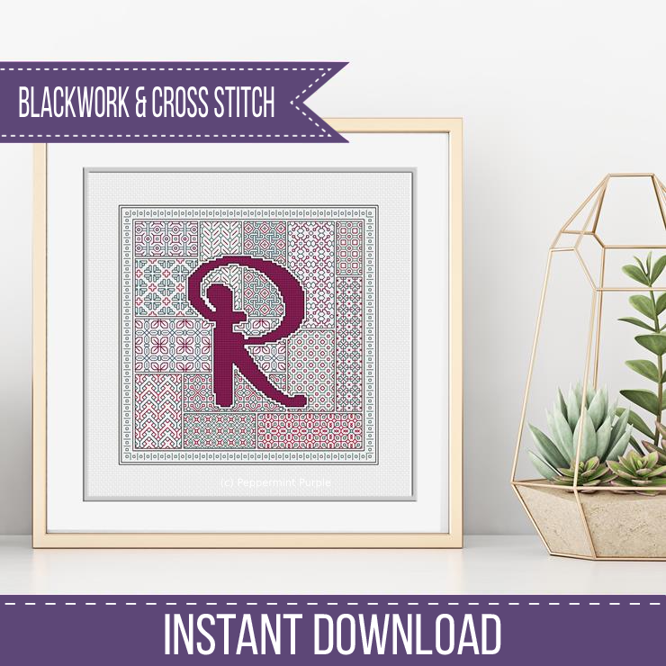 Blackwork Red Letters Blackwork Pattern by Peppermint Purple